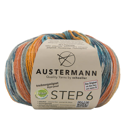 Austermann STEP 6 Sockenwolle, buntes Garn in Türkis-, Orange- und Blautönen