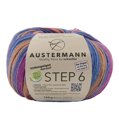 Austermann STEP 6 Sockenwolle, buntes Garn in Blau-, Violett- und Orangetönen