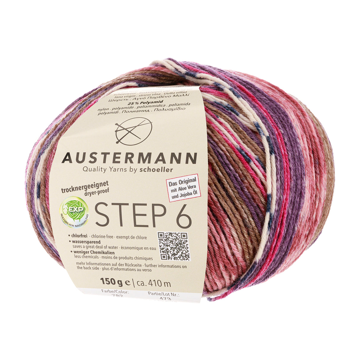 Austermann STEP 6 Sockenwolle, buntes Garn aus Rosé-, Lila- und Beigetönen