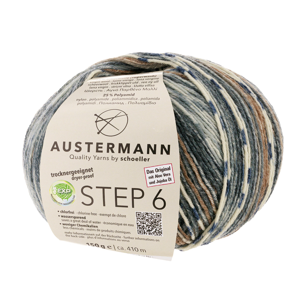 Austermann STEP 6 Sockenwolle, buntes Garn in Grau-, Blau- und Ockertönen
