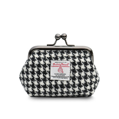 Münzbörse aus Harris Tweed® mit Bügelverschluss, schwarz-weißes Hahnentrittmuster