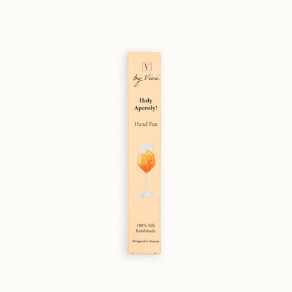 Fächer-Verpackungskarton mit Aufdruck „Holy Aperoly!“ und Aperitifglas, 100% Seide