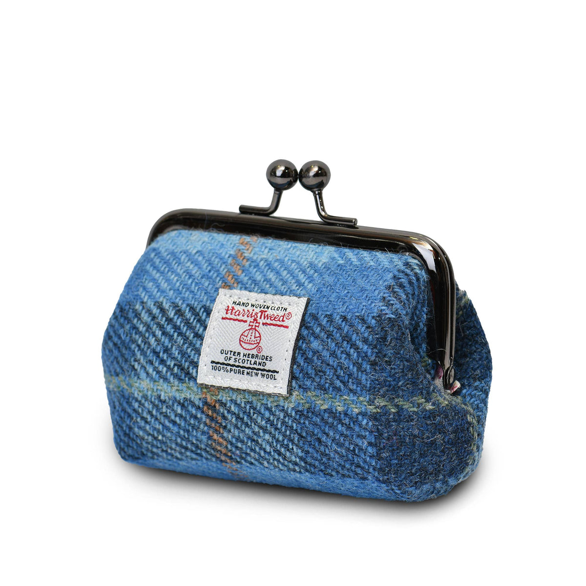 Münzbörse aus Harris Tweed® mit Bügelverschluss, blau gemustertes Tweed