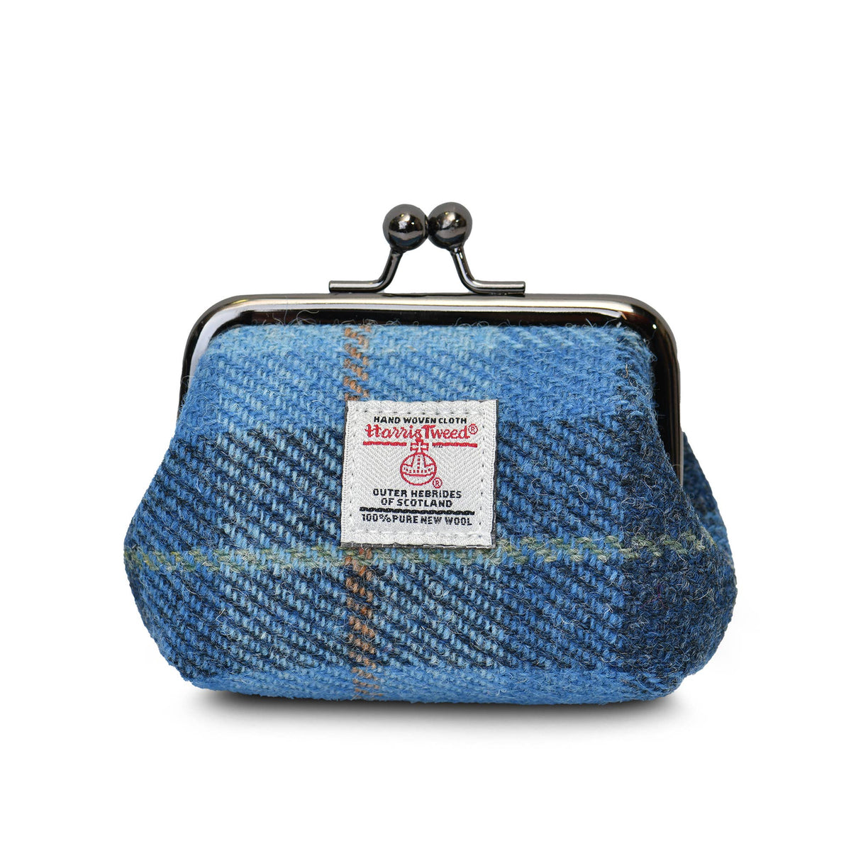 Münzbörse aus Harris Tweed® in kräftigem Blau mit gemustertem Gewebe und Bügelverschluss