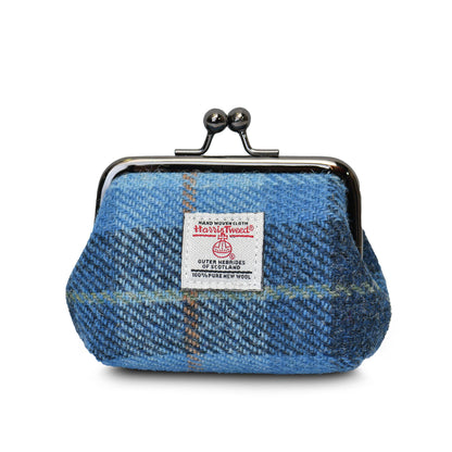 Münzbörse aus Harris Tweed® in kräftigem Blau mit gemustertem Gewebe und Bügelverschluss